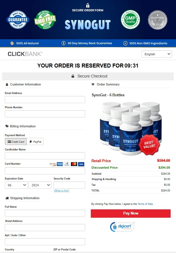 synogut checkout page